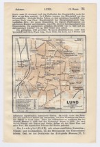 1914 Original Antique City Map Of Lund / Skania / Sweden - £12.89 GBP