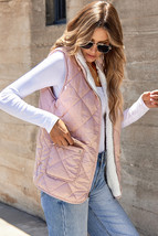 Pink Fleece Lined Quilted Vest Coats - $28.06