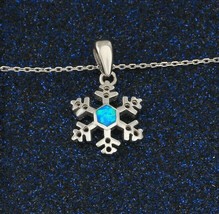 Beautiful Created Opal Snowflake Hexagonal Pendant Drop 925 Silver Necklace 16&quot; - £63.06 GBP