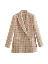 Women Long Sleeve Double Breasted Tweed Woolen Casual Open Front Blazer Jacket O - £39.40 GBP