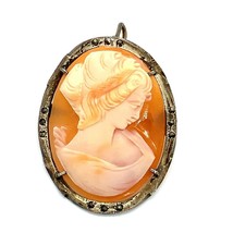 Antique Silver Signed 800 Victorian Female Carved Shell Cameo Pendant Br... - £37.99 GBP