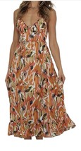 Women&#39;s Wrap V-Neck Bohemian Printed Ruffle Hem Suspender Maxi Dress-SIZE S - $14.85