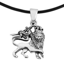 Rasta Lion of Judah .925 Punk Hip Hop Sterling Silver Antique Necklace - £33.00 GBP