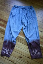 Mary Jane M Blue Brown Elastic Waist Slim Leg Boho Tie Dyed Pants Cotton Jersey - £17.14 GBP