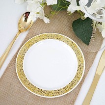 10 Pcs Plastic White With Gold Rim 6&quot;&quot; Plates Disposable Party Wedding Sale - £6.48 GBP