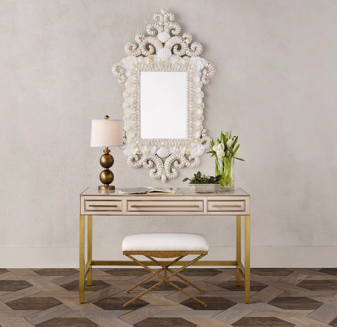 62"H Coastal French Organic Moroccan Spectacular Mirror Hand Applied Shells - $2,424.51