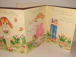 Vtg Paper Doll EASTER Greeting Card 80&#39;s Gibson Birthday 9x6 w/Env Speci... - £7.89 GBP