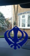 LARGE Blue Acrylic Khanda Punjabi Sikh Pendant Car Rear Mirror Hanging Chain RRB - £11.55 GBP