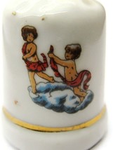 Two Children In Clouds Vintage Porcelain White Thimble Gold Trimmed Band - £9.49 GBP