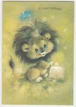 Vintage Birthday Card Baby Lion with Cake 1960&#39;s Ambassador - $8.90