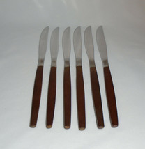 Ekco Eterna Canoe Muffin Wood Stainless Knives Set of 6 Vintage Flatware - $34.65