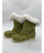 Land’s End Womens Snow Rain Boots Size 6M Faux Fur Trim Green W/Flowers - £15.86 GBP