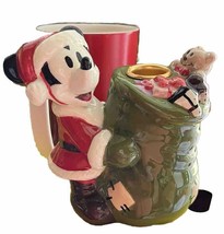 Vintage Disney Mickey Mouse in Santa Suit Cap 3&quot; High Candle Holder - £7.83 GBP
