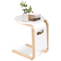 Birch Wood White Side Table TV Tray with Storage Bag - £97.30 GBP