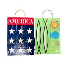 2 VTG Bloomingdales Paper Bags 1990 Laurie Rosenwald Fish/ America The B... - $49.66