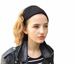 Black Knitted Wool Headband Ear Muffs with Coconut Button - £40.38 GBP