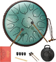 Steel Tongue Drum 14 Inches 15 Notes Hand Pan Drum Rain Drum, Lotus Green - $103.97