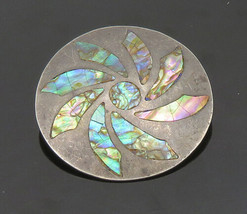 MEXICO 925 Silver - Vintage Inlaid Abalone Shell Flower Brooch Pin - BP8149 - £32.58 GBP