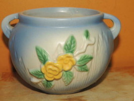 Art Pottery Camelia / Open Rose Two Handled Vase unmarked 5&quot;+ mid centur... - $20.24