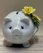 Vintage Enesco Mini Piggy Bank Yellow Flowers Read And See Photos - $19.59