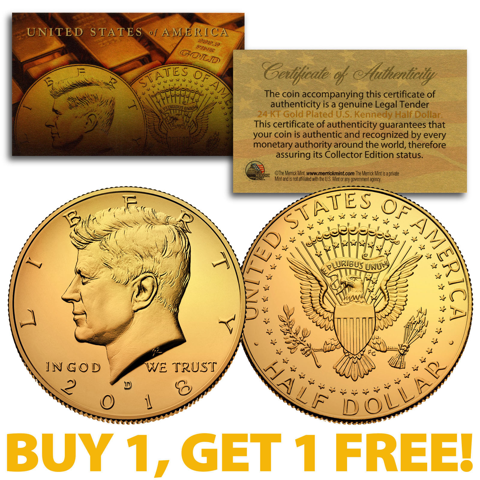 2022-D 24K GOLD Gilded JFK Kennedy Half Dollar Coin (D Mint) BUY 1 GET 1 FREE - $12.18
