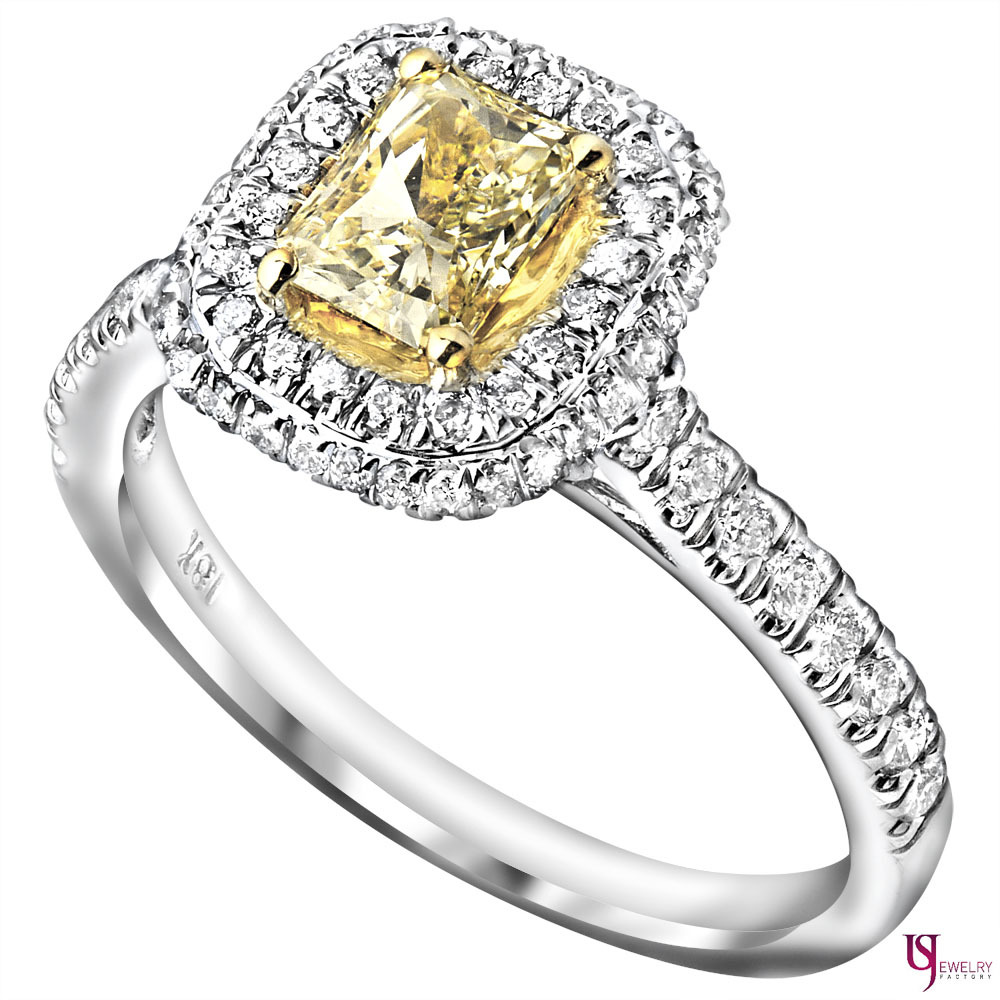 Primary image for 1.19 TCW Radiant Yellow Diamond Engagement Ring 18k White Gold
