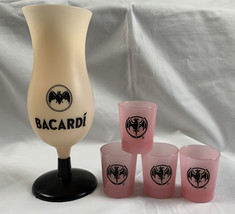 New Bacardi Rum Color Changing Plastic Hurricane Glass + 4 Plastic Shot Glasses - £23.62 GBP