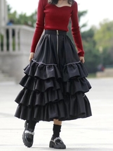 BLACK Satin Layered Skirt Outfit Black Satin Holiday Party Skirt Custom Any Size image 3