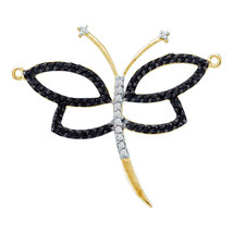 14k Yellow Gold Womens Round Black Color Enhanced Diamond Dragonfly Bug Pendant - £270.13 GBP