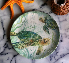 Sigrid Olsen Green Sea Turtle Melamine Dinner Plates Set 4 Summer Beach House - £41.60 GBP