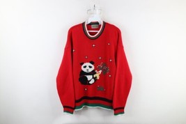 Vintage 90s Streetwear Womens Size 22W Panda Bear Knit Crewneck Sweater Red - £60.08 GBP