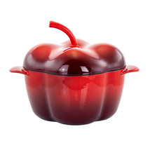 MegaChef Pepper Shaped 3 Quart Enameled Cast Iron Casserole in Red - £74.56 GBP