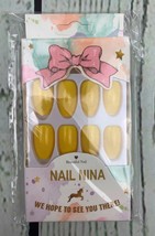 Press on Nails Medium Length Fake Coffin Acrylic Nails Yellow - £9.59 GBP