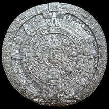 Aztec Maya Calendar sculpture 13&quot; (silver finish) Replica Reproduction - £38.77 GBP