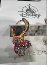 Disney Parks Cubic Zirconia Mickey Mouse Gold Color with Pink Earrings NEW image 2