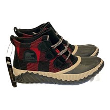 Sorel Out N About Plus Boots Womens 6 Black Red Buffalo Plaid Waterproof New - £58.32 GBP
