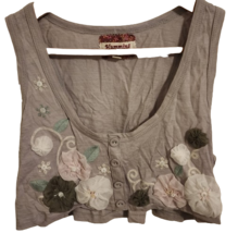 Humming Crop Cropped Floral Stitched Tank Top - Gray (Size L) - £13.43 GBP