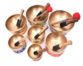 5 -10 inches Golden Dim Singing Bowls Set - Tibetan Chakra Healing Singing Bowl - £422.49 GBP