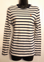 Ralph Lauren Sport Knit Top size S Navy &amp; White Striped Cotton T Shirt Pony Logo - £15.53 GBP