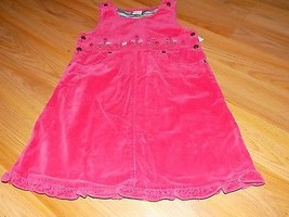 Size 5 OshKosh Osh Kosh Pink Velour Jumper Dress Floral Flower Embroidery EUC - £11.94 GBP