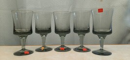 6 NEW Mid Century Denby Arabesque Dusk Grey Stemware Wine Glasses Minor ... - $79.18