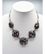 Chico&#39;s Obsidian 5 Round Discs Black Clear Crystals Rolo Chain 20.5&quot; Nec... - $19.22 CAD