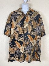 St. John&#39;s Bay Men Size L Gray Floral Tropical Button Up Shirt Short Sleeve - £4.97 GBP