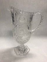 Antique Crystal Pitcher frosted handle small thumbprint 10 inch cut glass - £23.79 GBP