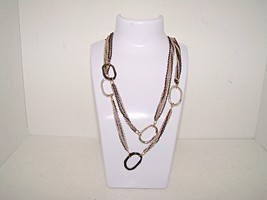 Gold Blackened Silver &amp; Silver Combined Loopy Link 17&quot; Fashion Long Necklace - £6.24 GBP