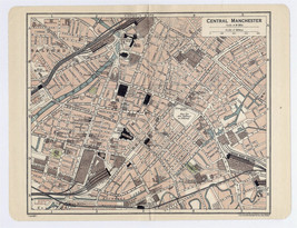 1924 Original Vintage City Map Of Central Manchester / England - £16.82 GBP
