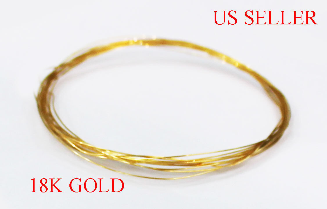 Primary image for Pure 18k Solid Yellow Gold Round wire gauge 20  1" , 2", 6", 12"  US seller