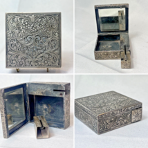 800 Silver Square Compact Rococo Style Etched Powder Trinket Box Push In... - £140.32 GBP