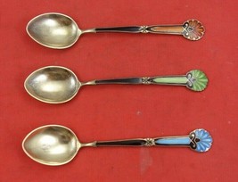 Norwegian Sterling Silver Demitasse Spoon set of 3 vermeil  3 7/8&quot; - £84.50 GBP
