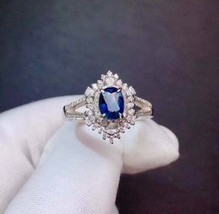 Anillo de compromiso con halo vintage de zafiro azul de talla ovalada de... - $128.84